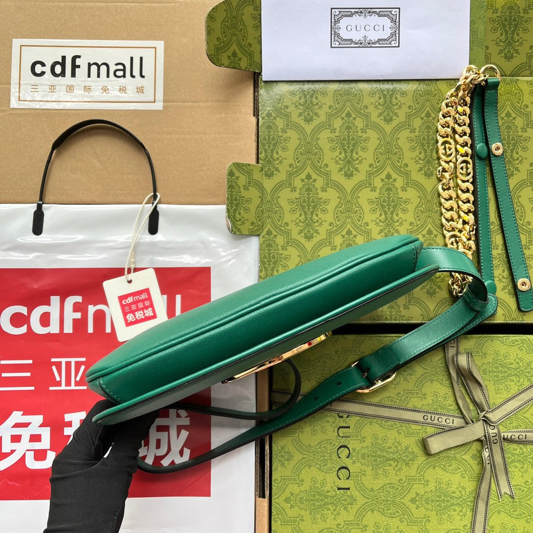 GUCCI BLONDIE SHOULDER BAG 28 IN CASTLETON GREEN LAMBSKIN GOLD HARDWARE