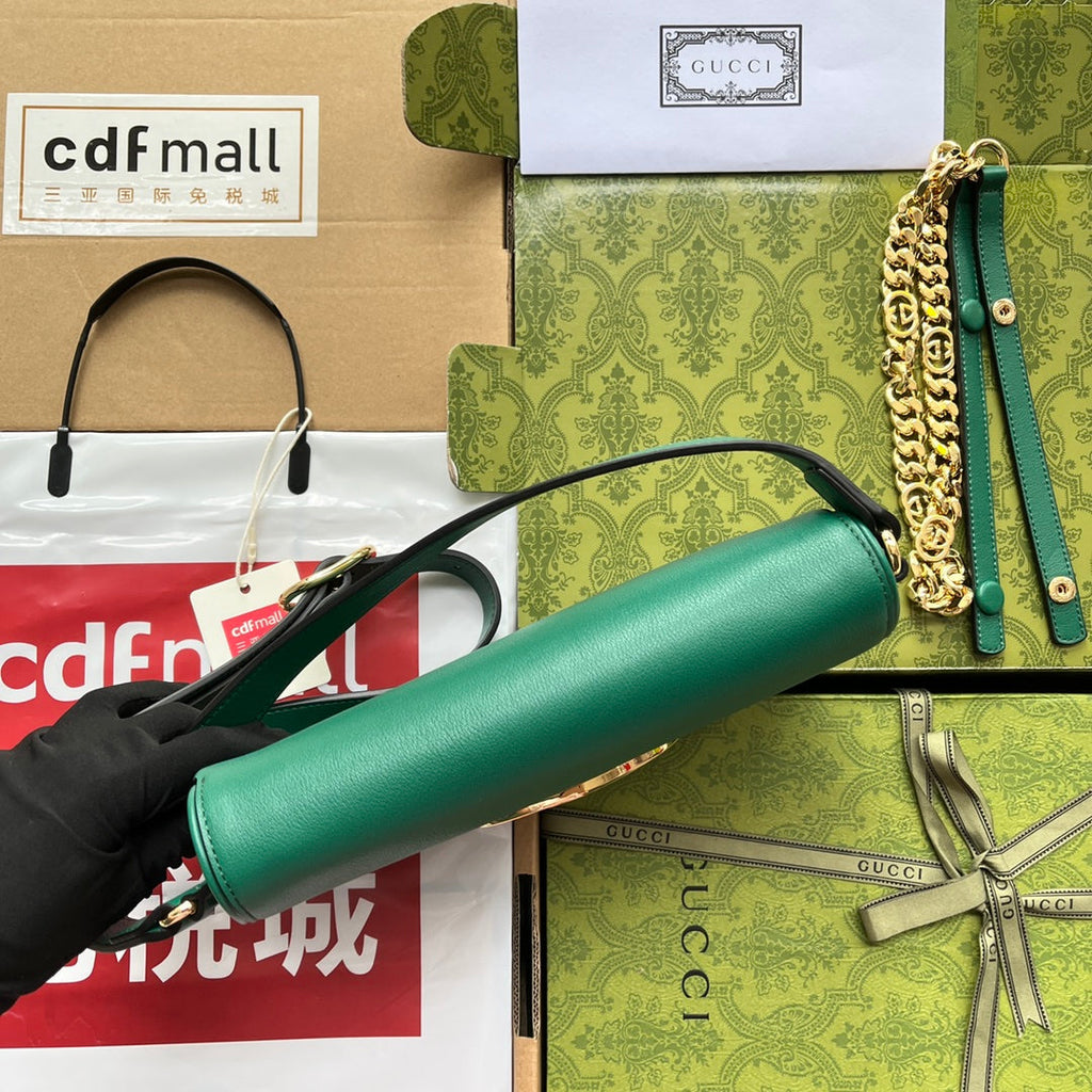 GUCCI BLONDIE SHOULDER BAG 28 IN CASTLETON GREEN LAMBSKIN GOLD HARDWARE