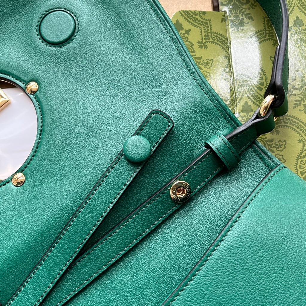 GUCCI BLONDIE SHOULDER BAG 28 IN CASTLETON GREEN LAMBSKIN GOLD HARDWARE