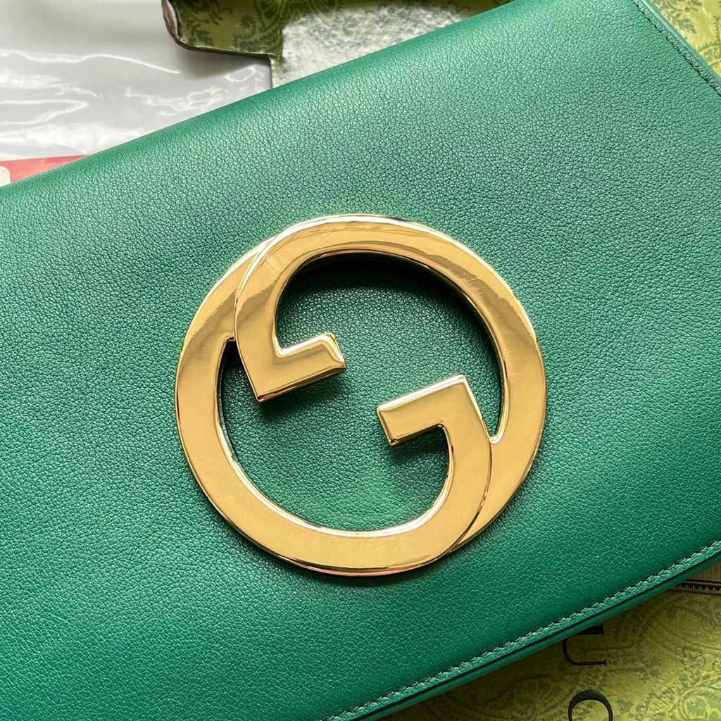 GUCCI BLONDIE SHOULDER BAG 28 IN CASTLETON GREEN LAMBSKIN GOLD HARDWARE