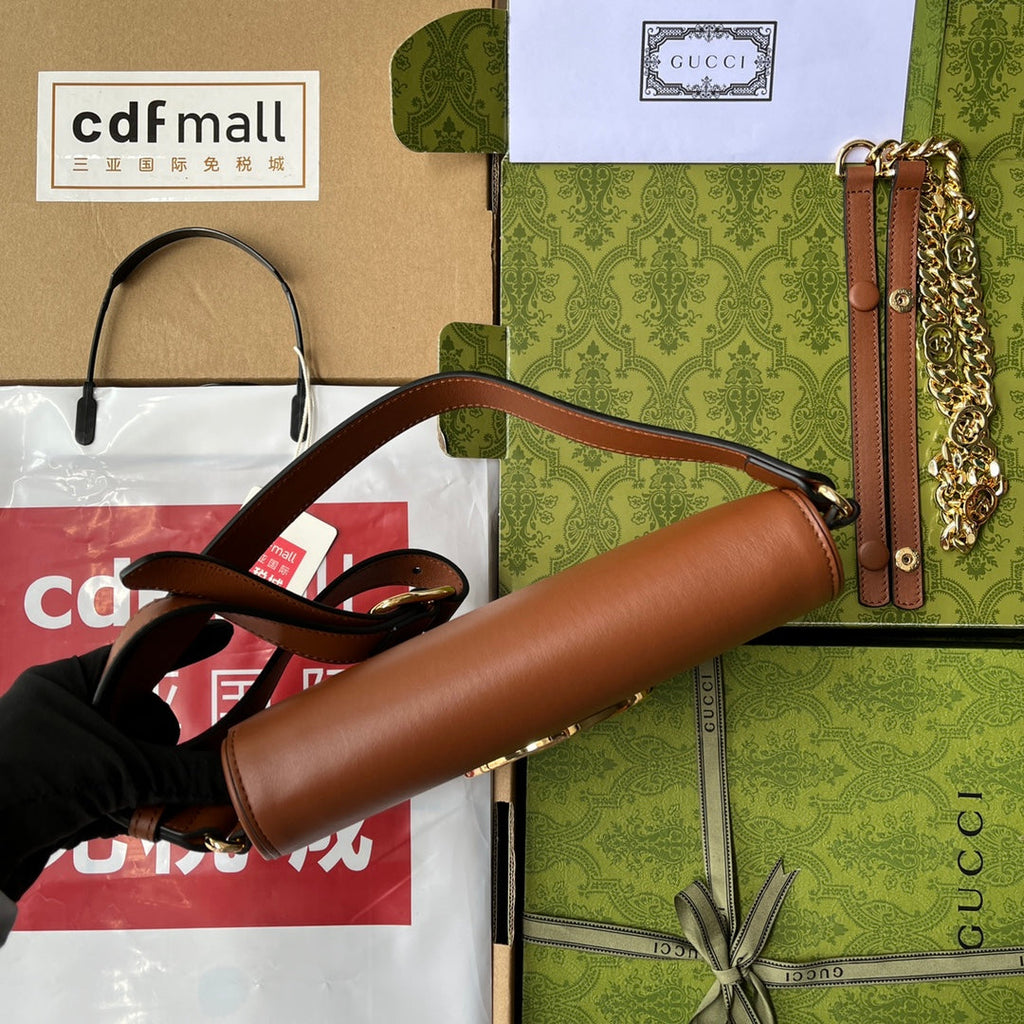 GUCCI BLONDIE SHOULDER BAG 28 IN BRONZE BROWN LAMBSKIN GOLD HARDWARE