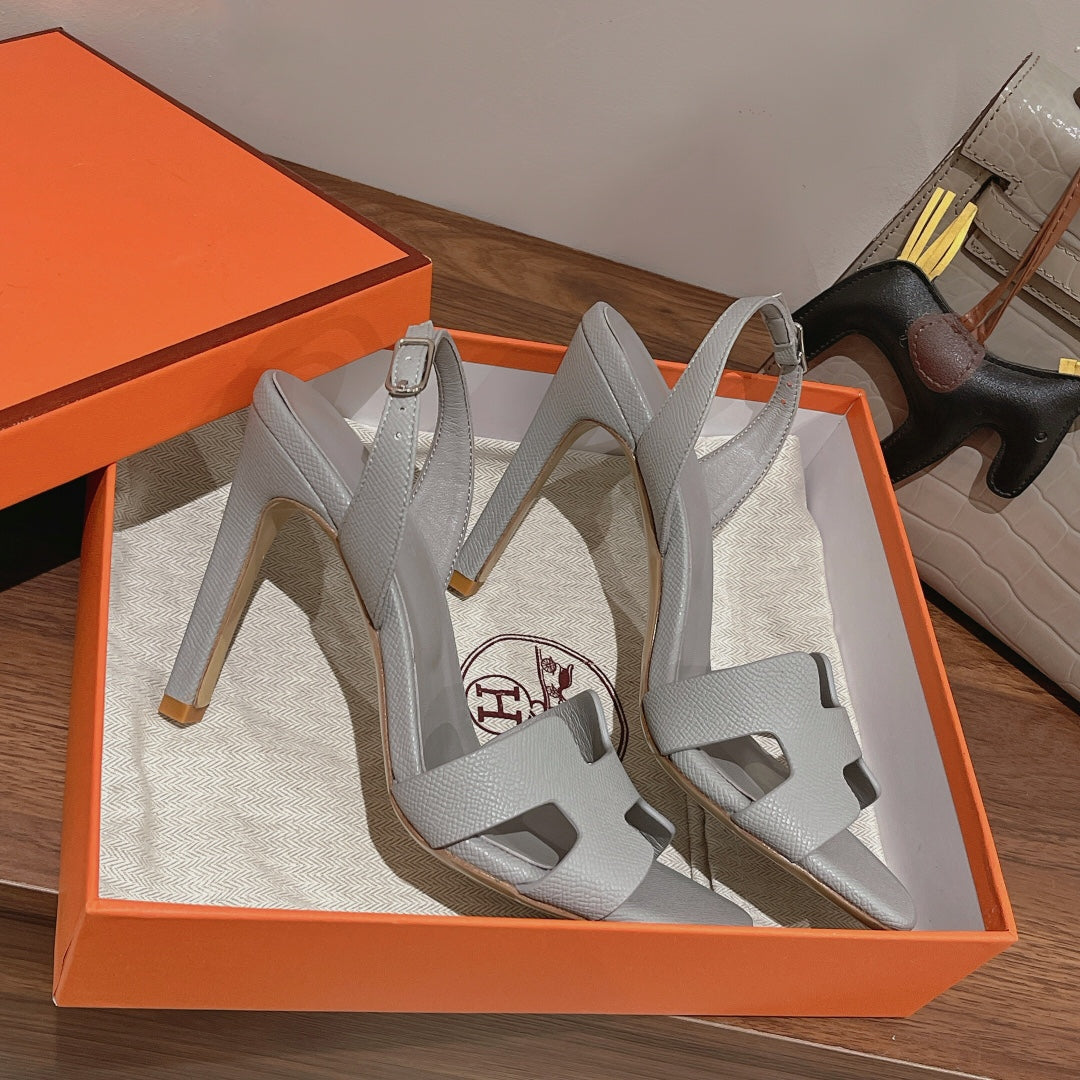 HERMES SLINGBACK SANDAL ETERNITE 105 CREAM GRAY LAMBSKIN