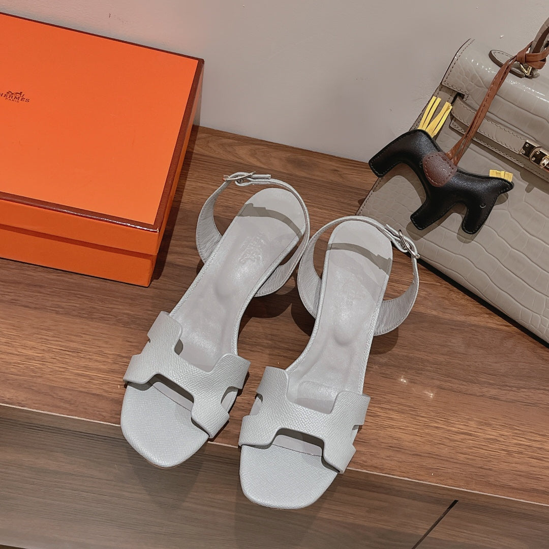 HERMES SLINGBACK SANDAL ETERNITE 75 CREAM GRAY LAMBSKIN
