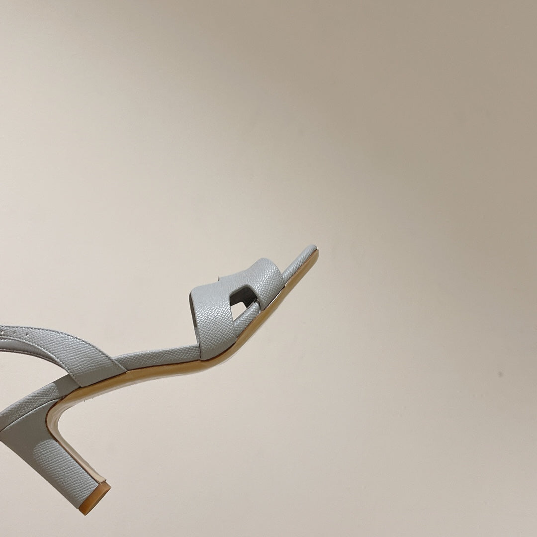 HERMES SLINGBACK SANDAL ETERNITE 75 CREAM GRAY LAMBSKIN