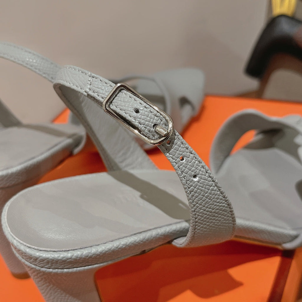 HERMES SLINGBACK SANDAL ETERNITE 75 CREAM GRAY LAMBSKIN