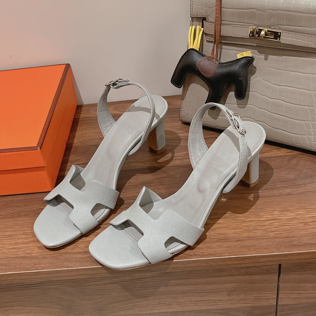 HERMES SLINGBACK SANDAL ETERNITE 75 CREAM GRAY LAMBSKIN