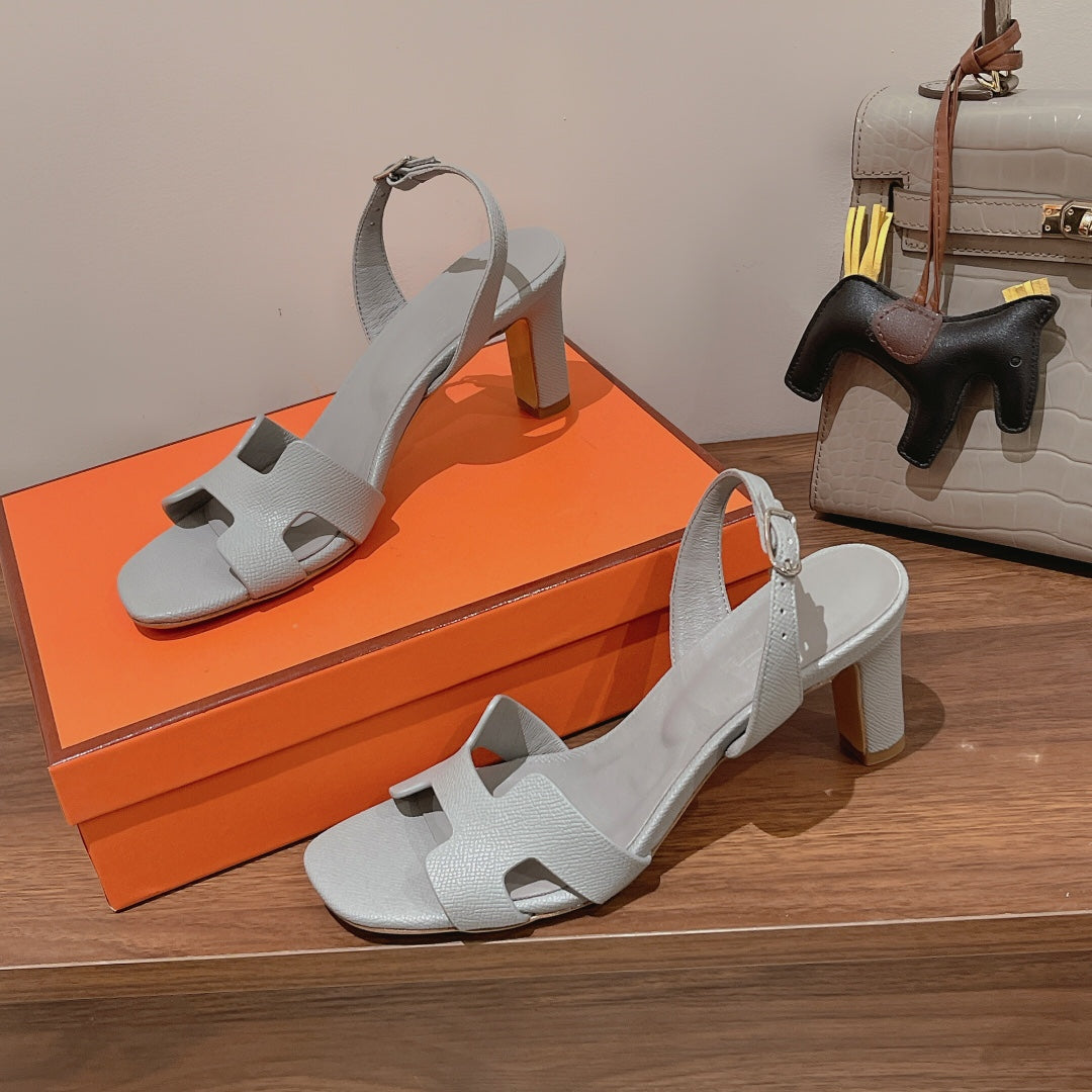 HERMES SLINGBACK SANDAL ETERNITE 75 CREAM GRAY LAMBSKIN