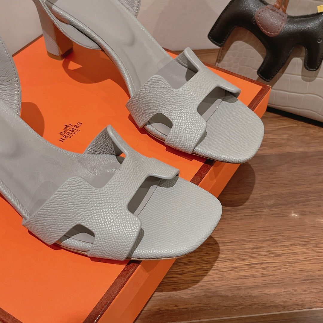 HERMES SLINGBACK SANDAL ETERNITE 75 CREAM GRAY LAMBSKIN