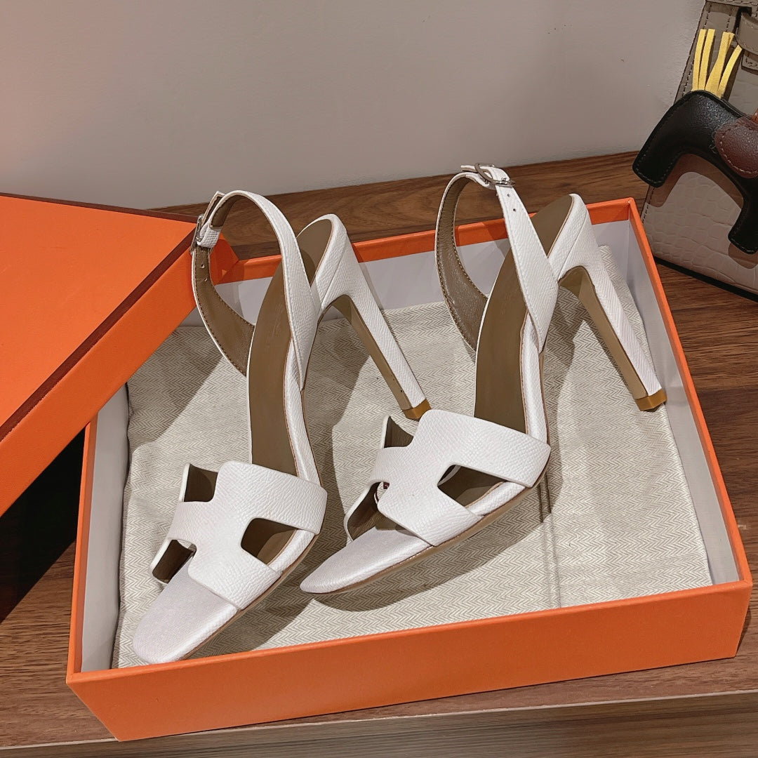 HERMES SLINGBACK SANDAL ETERNITE 105 WHITE MIX LIGHT BROWN LAMBSKIN