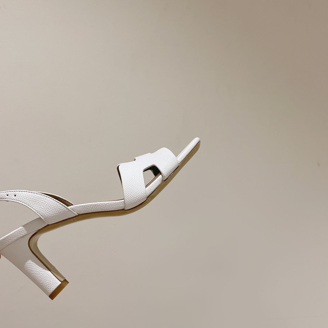 HERMES HOLY 75 SANDAL IN WHITE GRAINED CALFSKIN