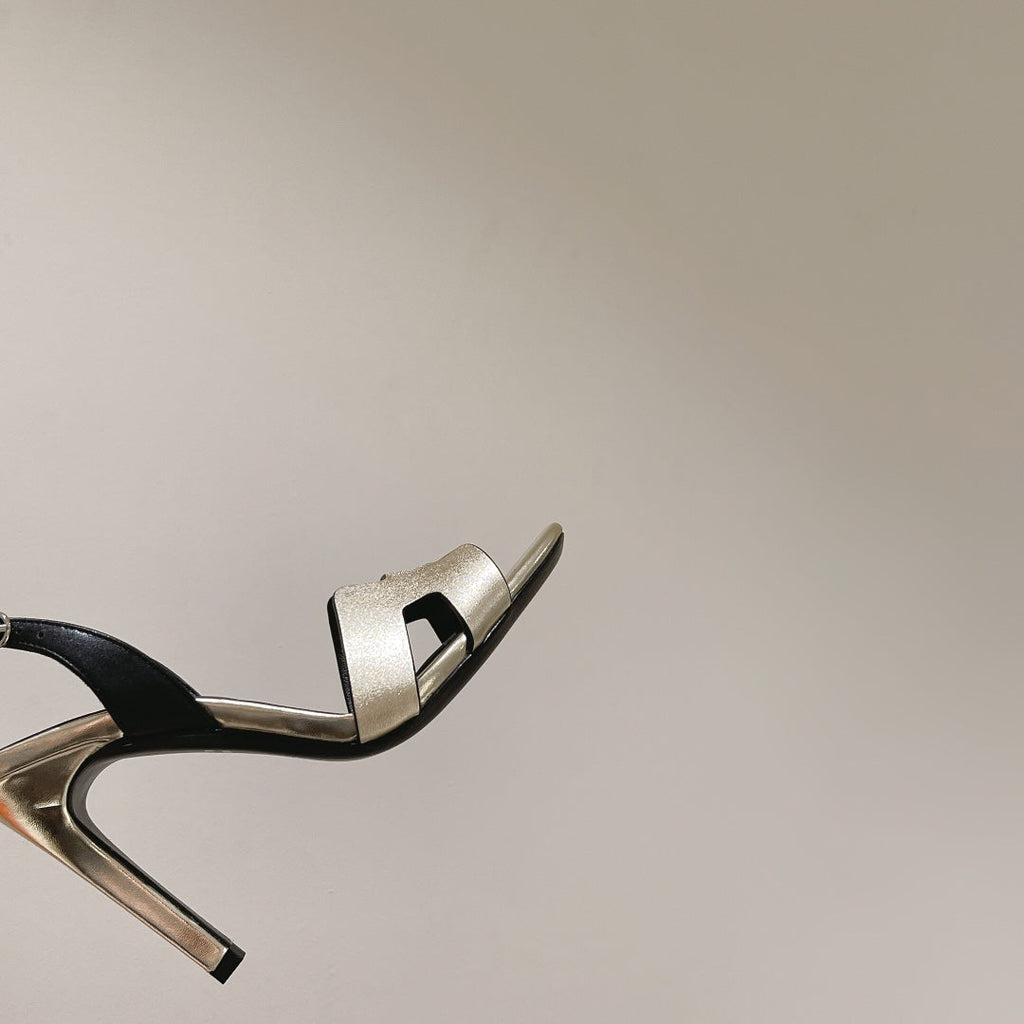 HERMES SLINGBACK SANDAL ETERNITE 105 BLACK MIX SILVER LAMBSKIN