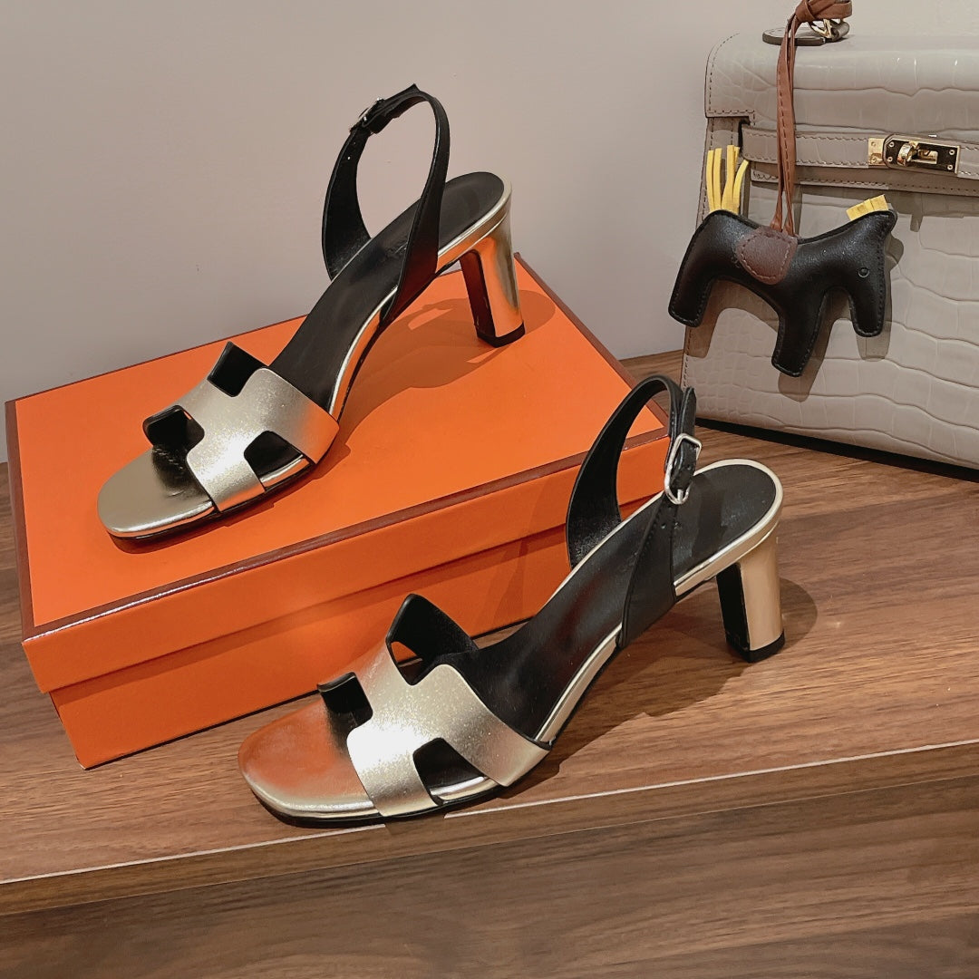 HERMES HOLY 75 SANDAL IN OLD GOLD CALFSKIN