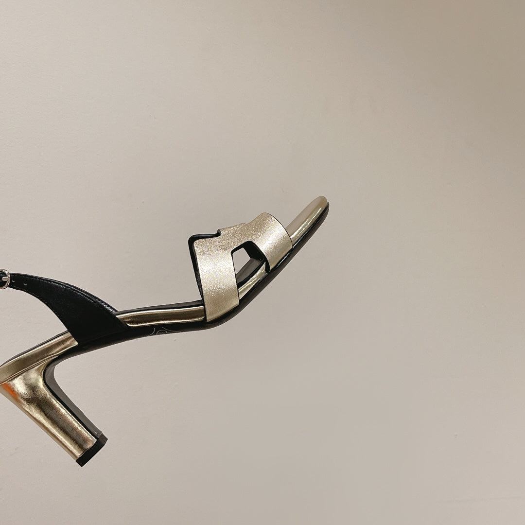 HERMES SLINGBACK SANDAL ETERNITE 75 BLACK MIX SILVER LAMBSKIN