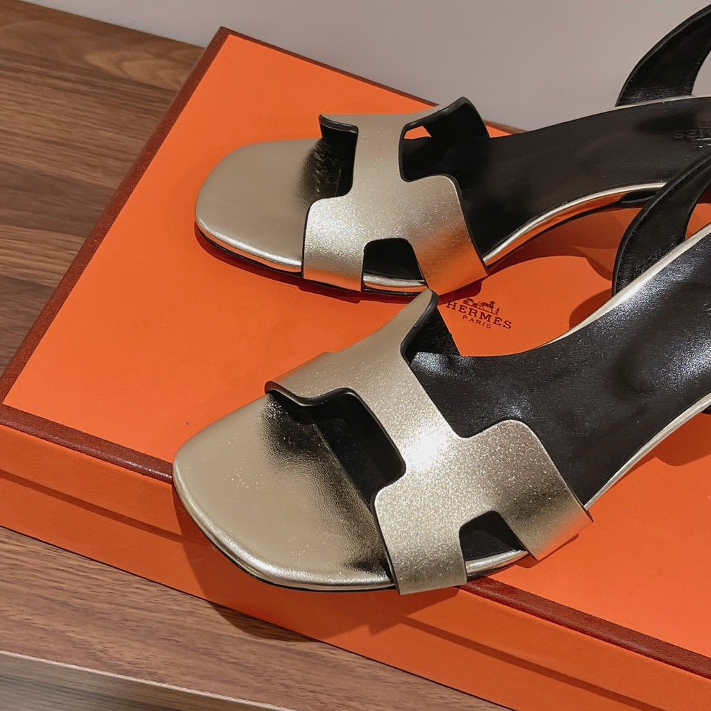 HERMES HOLY 75 SANDAL IN OLD GOLD CALFSKIN
