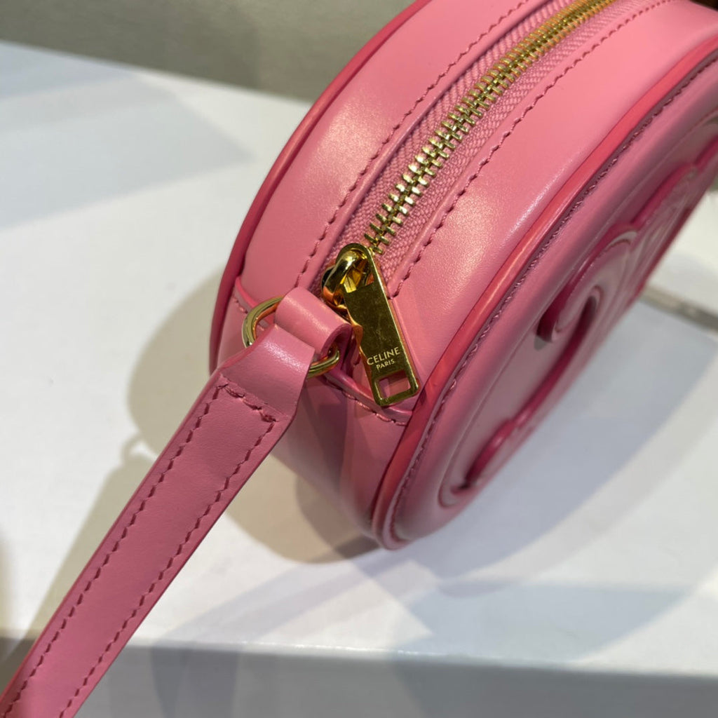 CELINE OVAL PURSE BAG 16 IN ROUGE PINK CALFSKIN