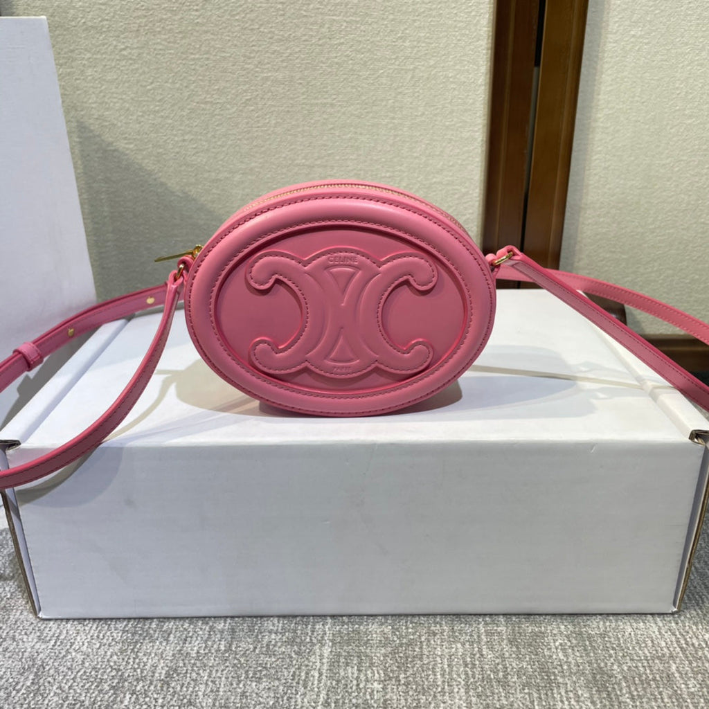 CELINE OVAL PURSE BAG 16 IN ROUGE PINK CALFSKIN