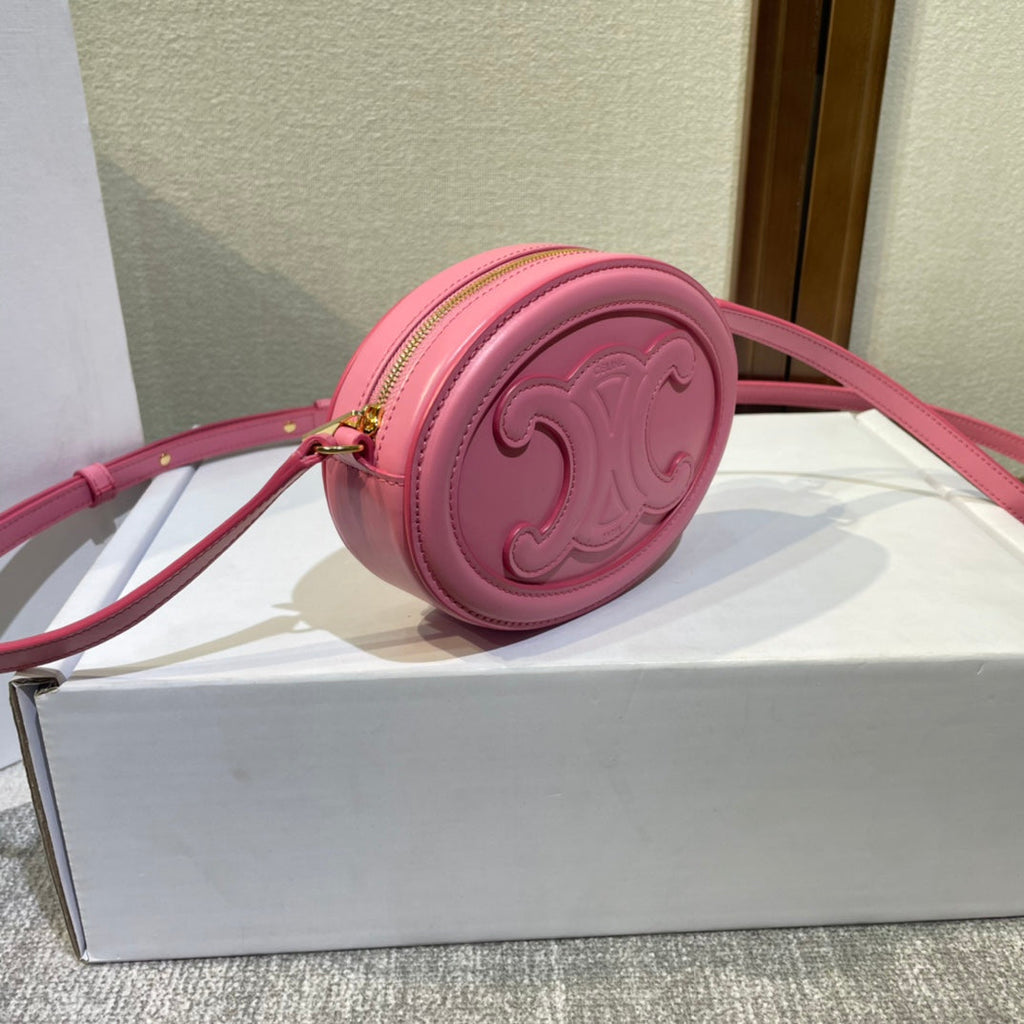 CELINE OVAL PURSE BAG 16 IN ROUGE PINK CALFSKIN