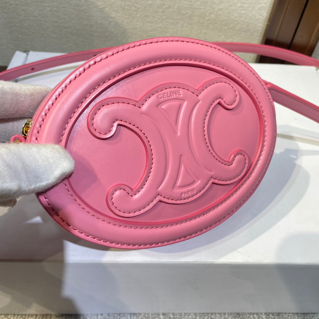 CELINE OVAL PURSE BAG 16 IN ROUGE PINK CALFSKIN