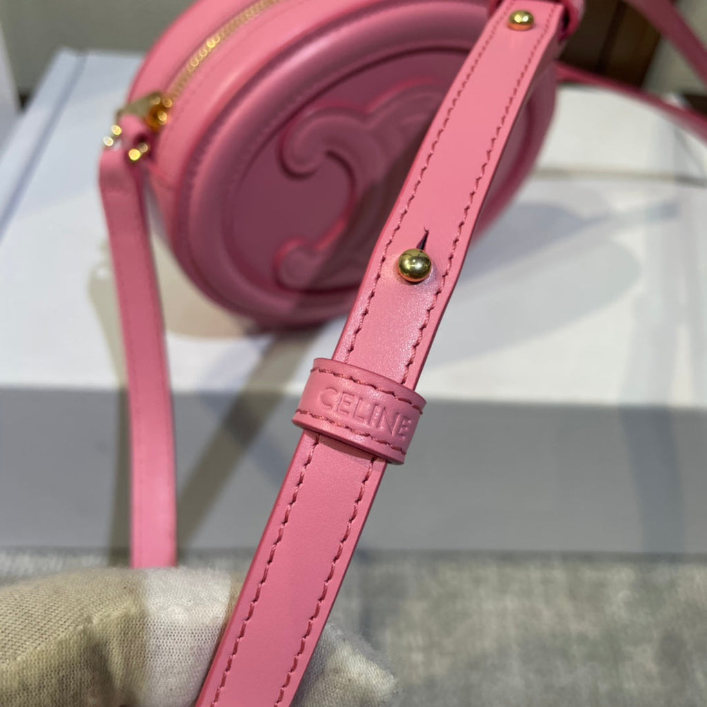 CELINE OVAL PURSE BAG 16 IN ROUGE PINK CALFSKIN