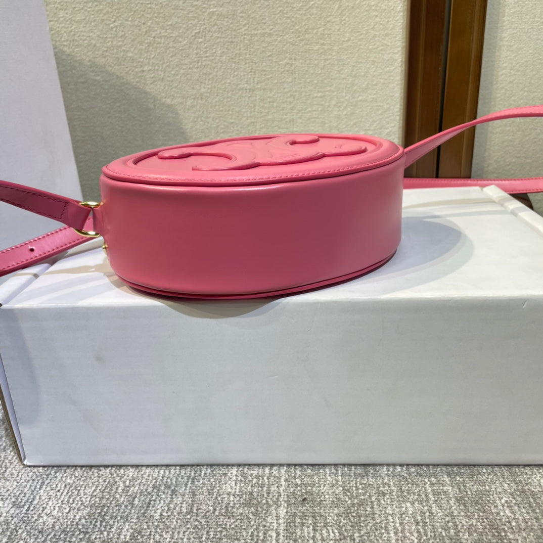 CELINE OVAL PURSE BAG 20 IN ROUGE PINK CALFSKIN
