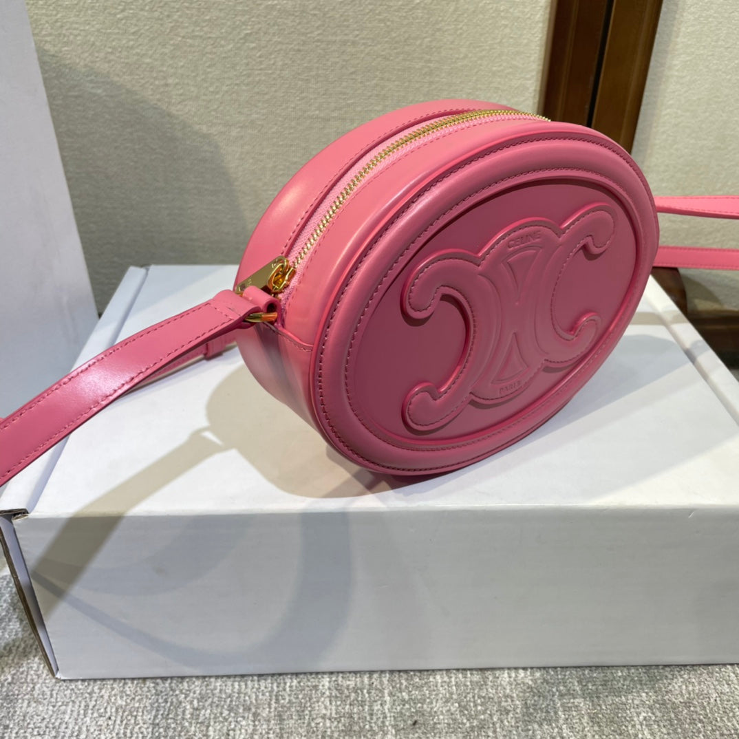 CELINE OVAL PURSE BAG 20 IN ROUGE PINK CALFSKIN
