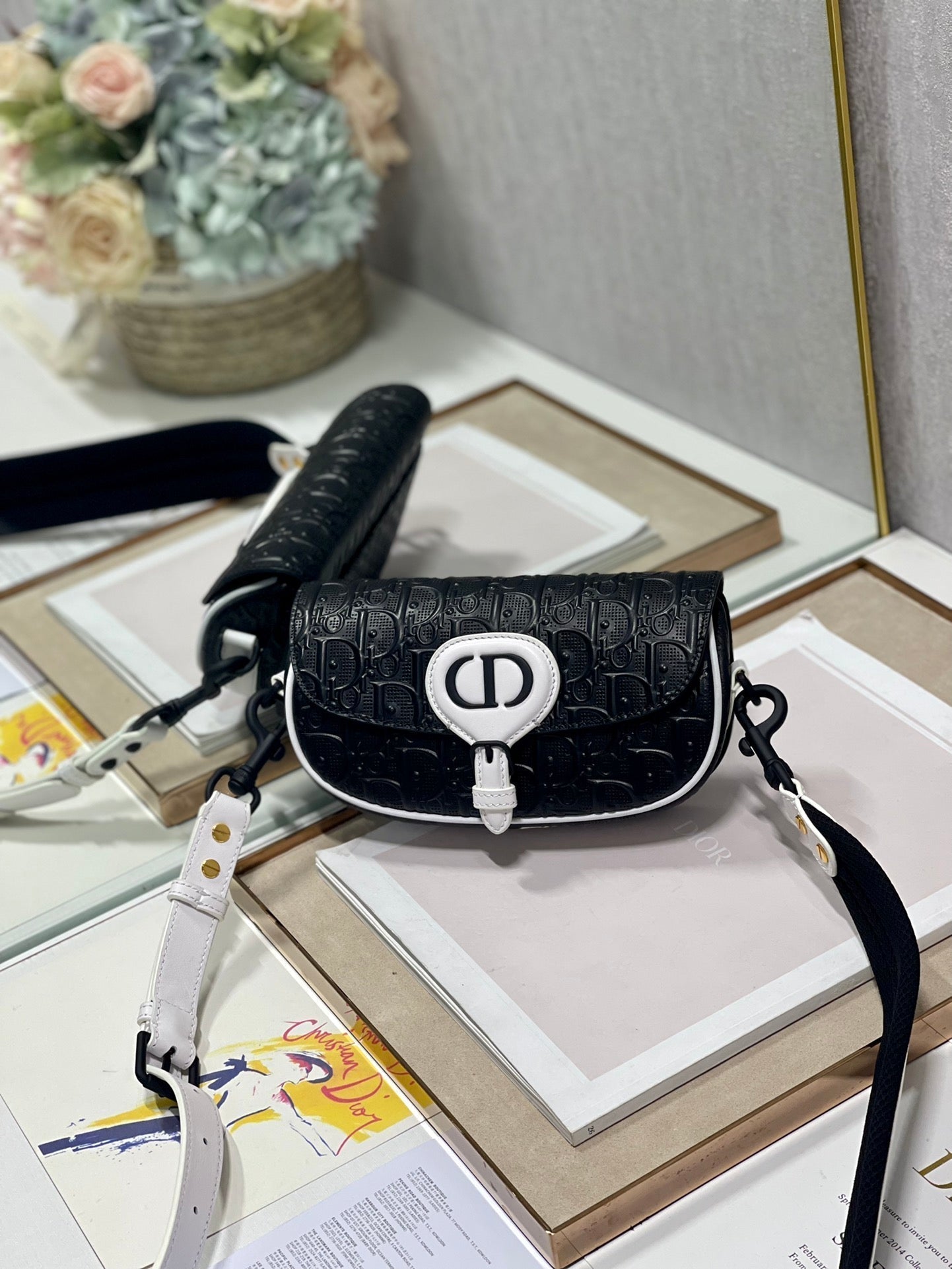 DIOR BOBBY EAST-WEST 21 BAG IN BLACK LAMBSKIN