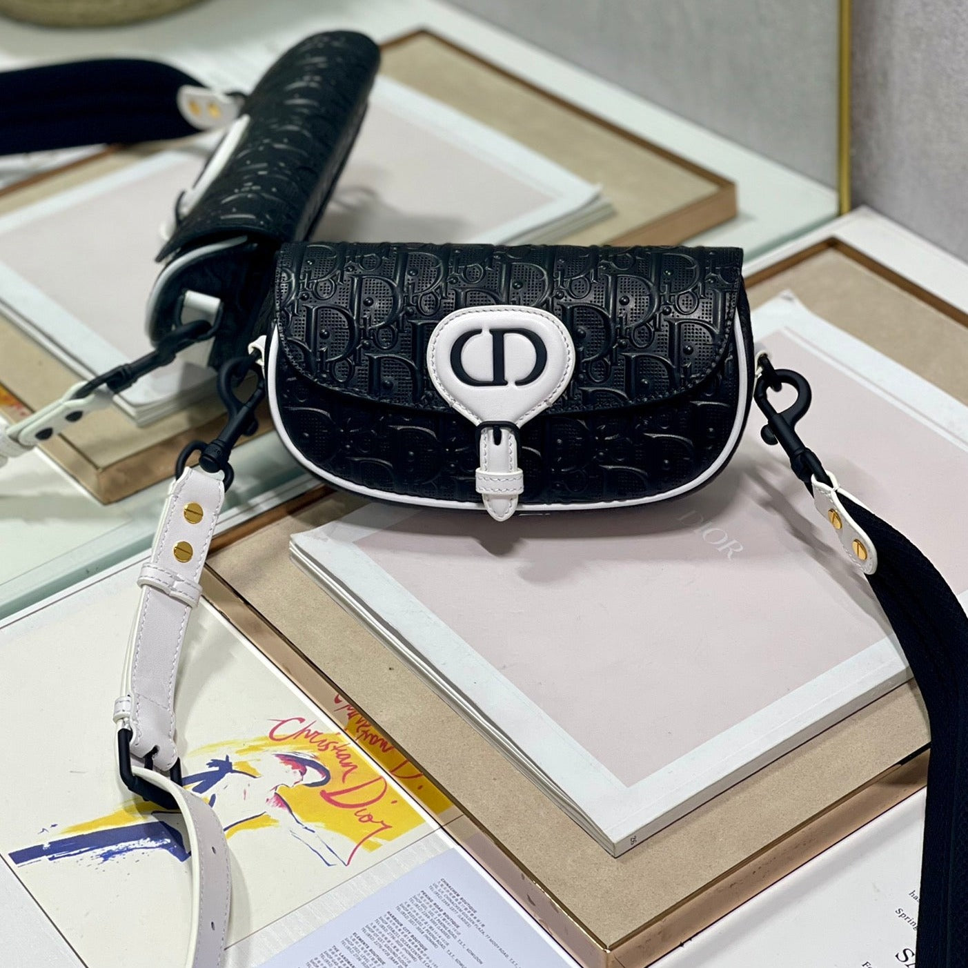 DIOR BOBBY EAST-WEST 21 BAG IN BLACK LAMBSKIN