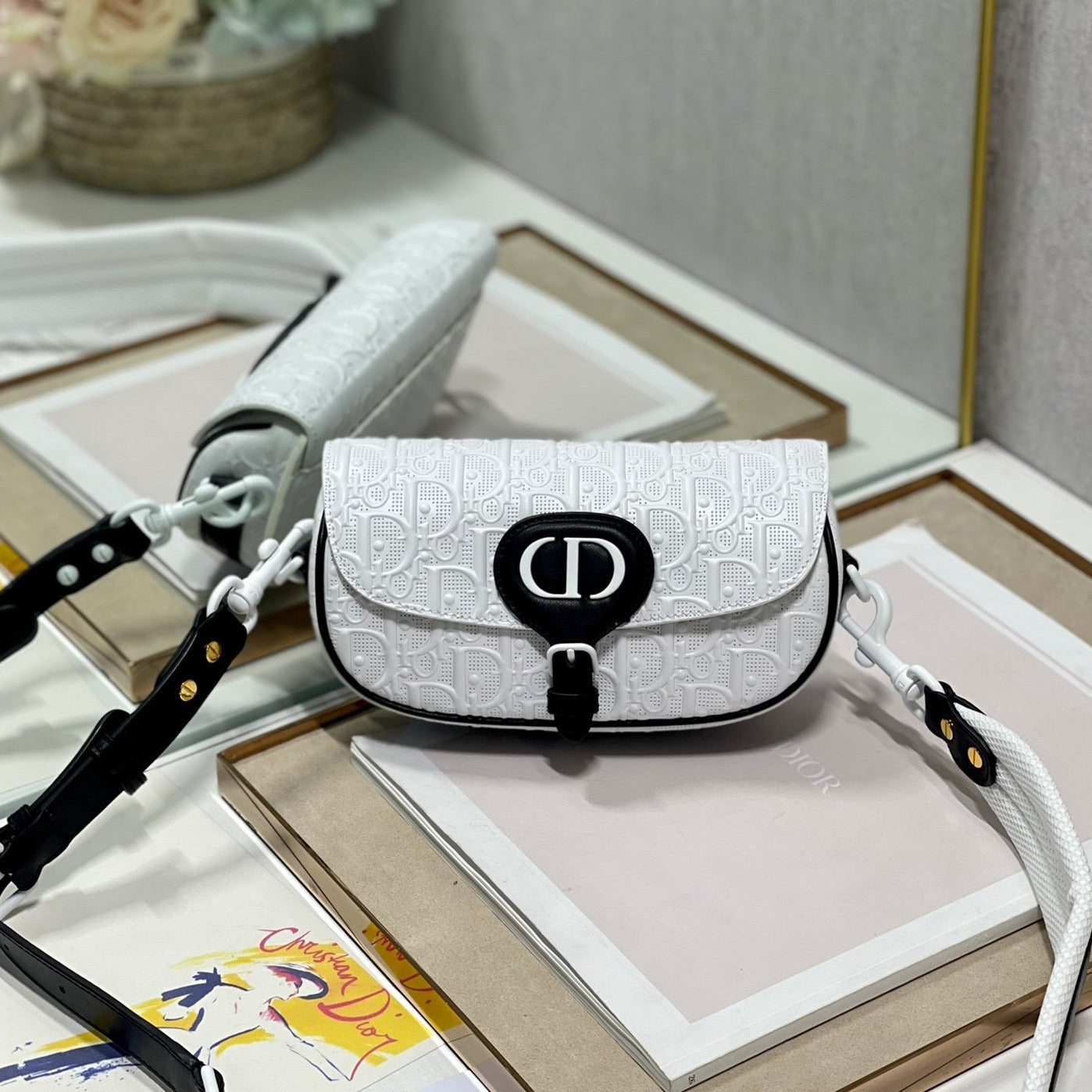 DIOR BOBBY EAST-WEST 21 BAG IN WHITE LAMBSKIN