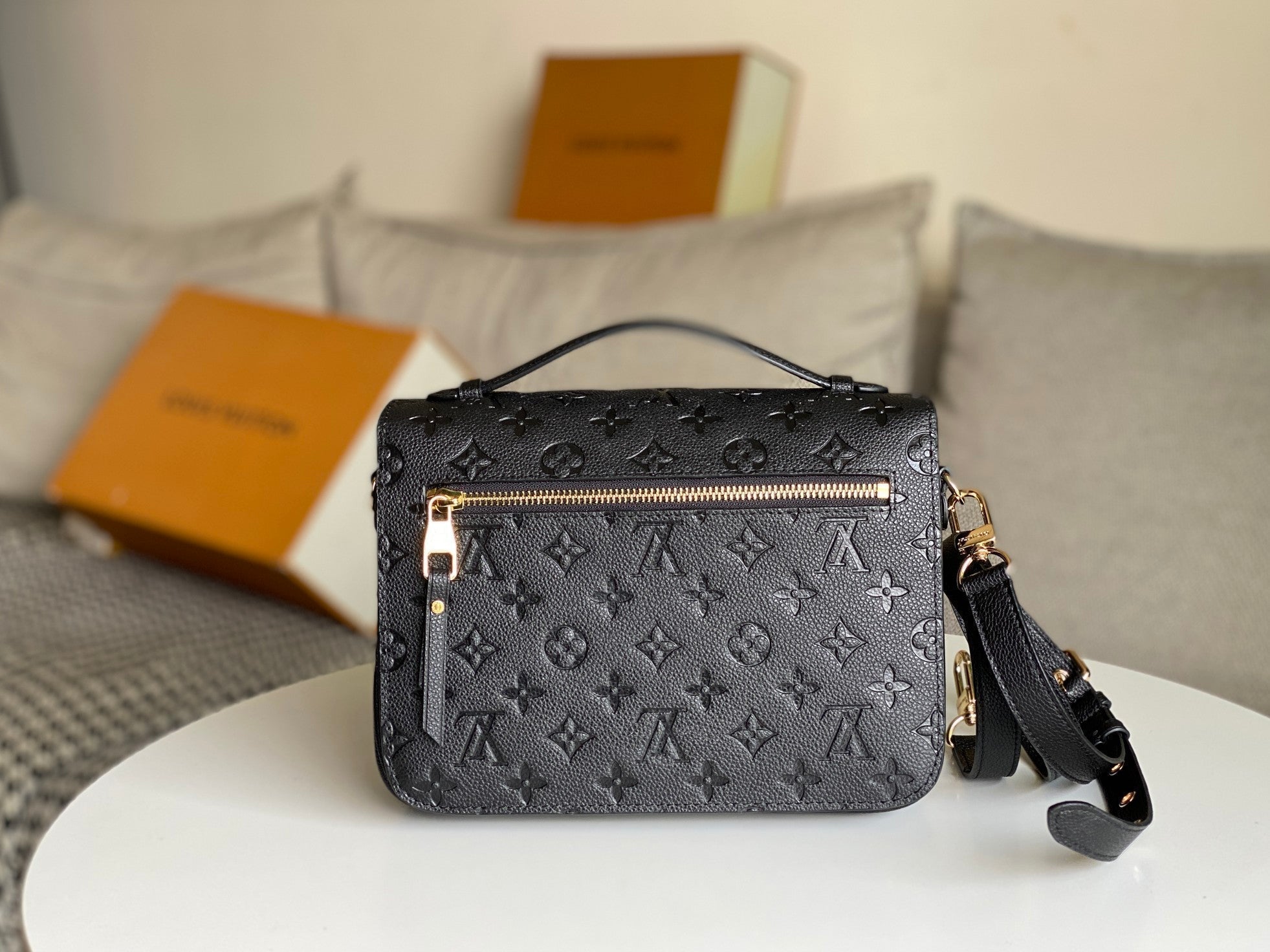 LOUIS VUITTON LV 25S POCHETTE METIS 25 IN BLACK MONOGRAM COATED CANVAS GOLD HARDWARE