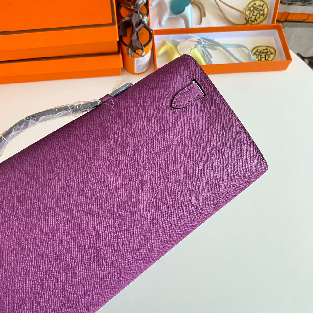 HERMES KELLY CUT 31 IN VIOLET PURPLE CALFSKIN WITH GOLD HARDWARE