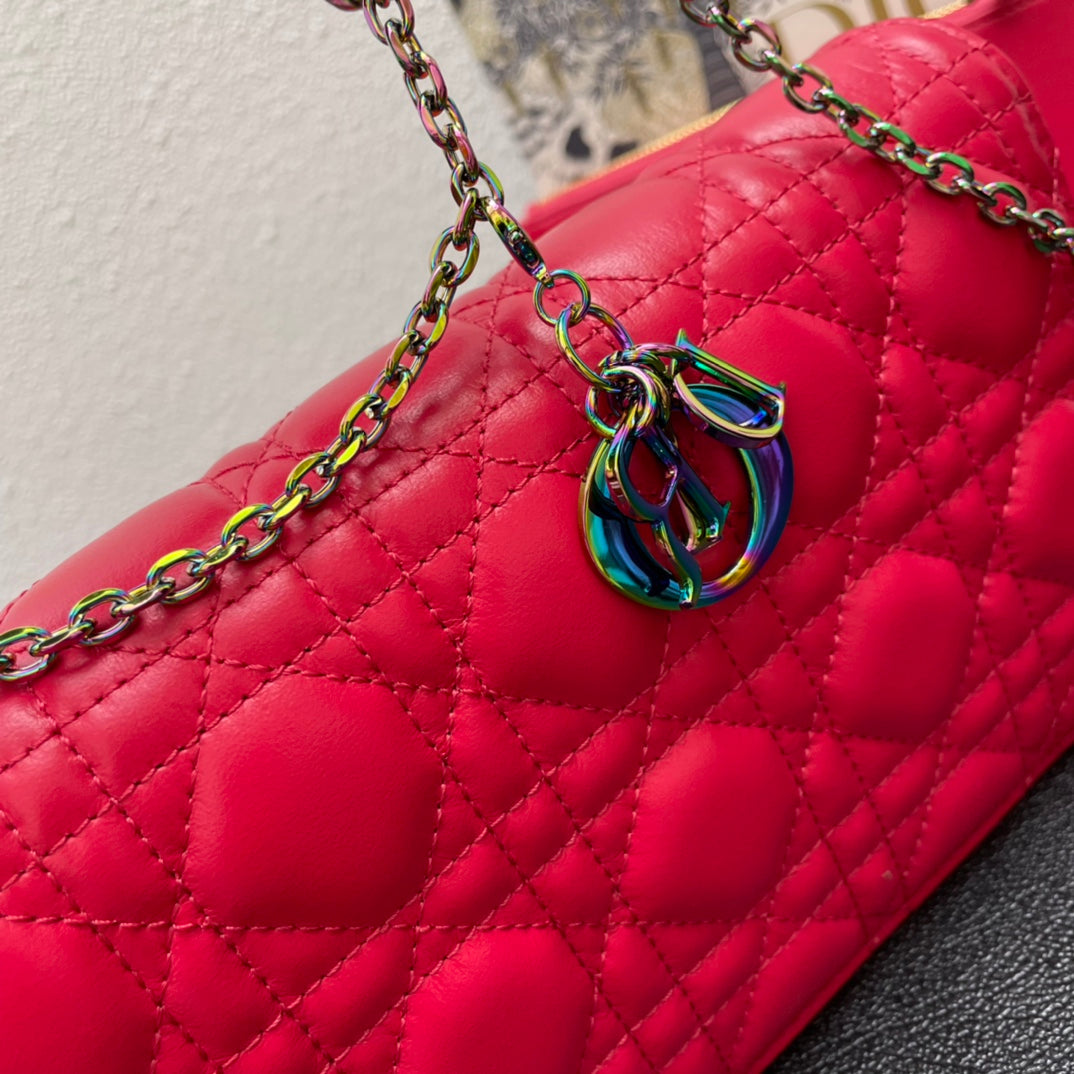 DIOR CARO SLIM POUCH 21 BAG IN CHERRY RED CALFSKIN