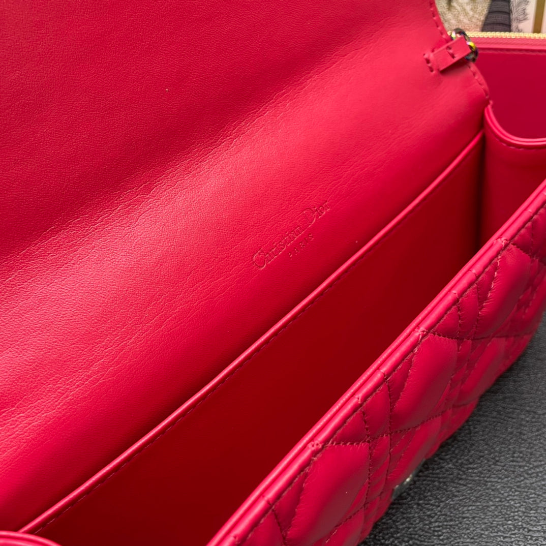 DIOR CARO SLIM POUCH 21 BAG IN CHERRY RED CALFSKIN