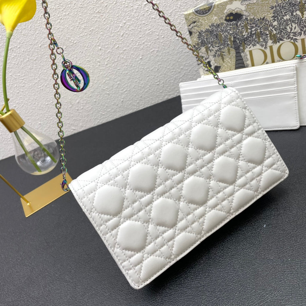 DIOR CARO SLIM POUCH 21 BAG IN WHITE CALFSKIN
