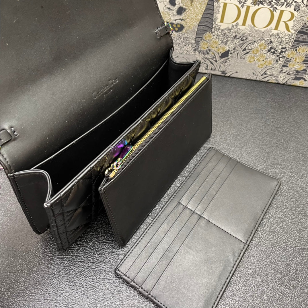 DIOR CARO SLIM POUCH 21 BAG IN BLACK CALFSKIN