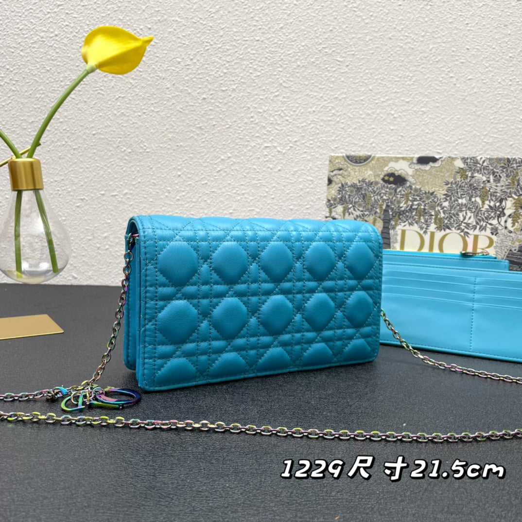 DIOR CARO SLIM POUCH 21 BAG IN SKY BLUE CALFSKIN