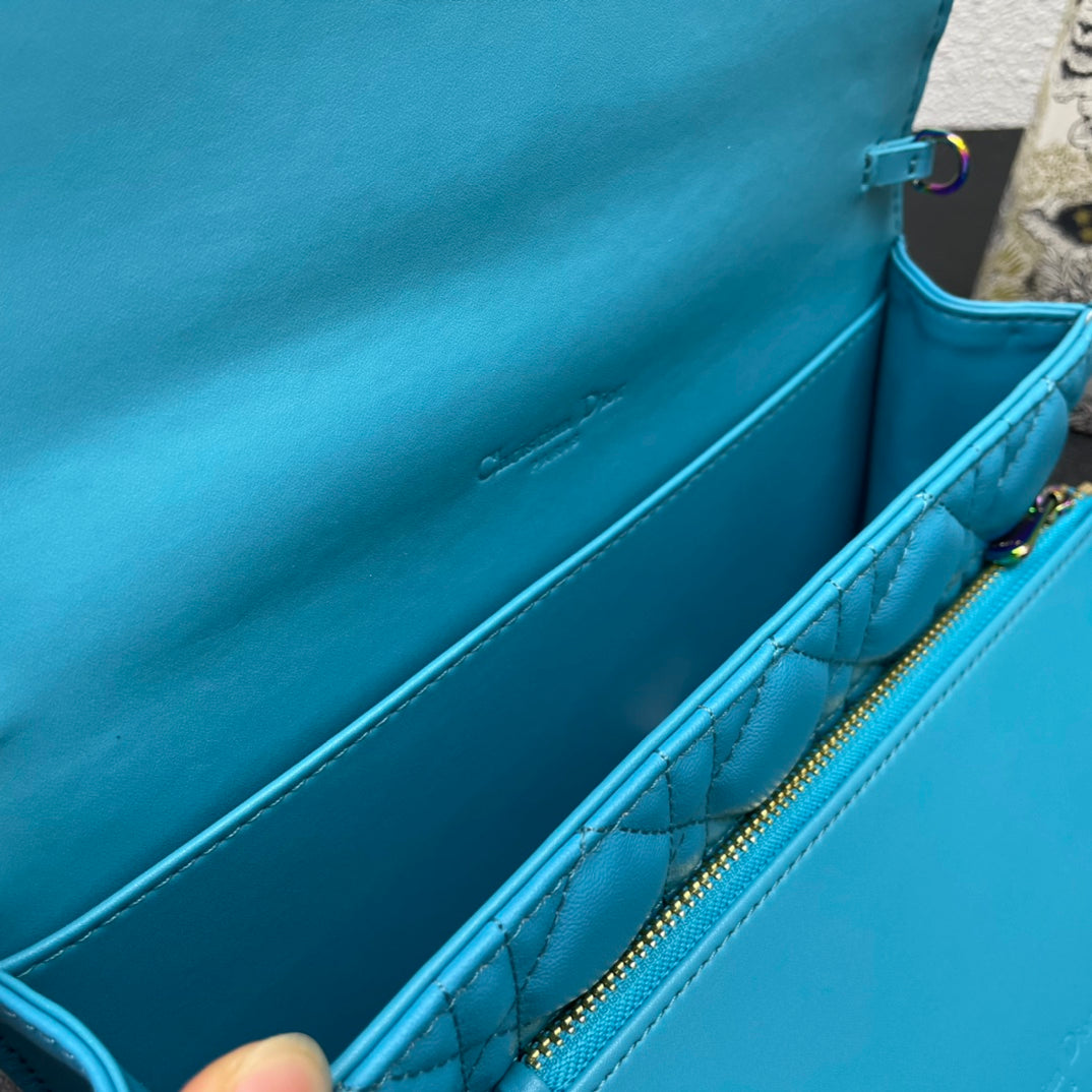 DIOR CARO SLIM POUCH 21 BAG IN SKY BLUE CALFSKIN