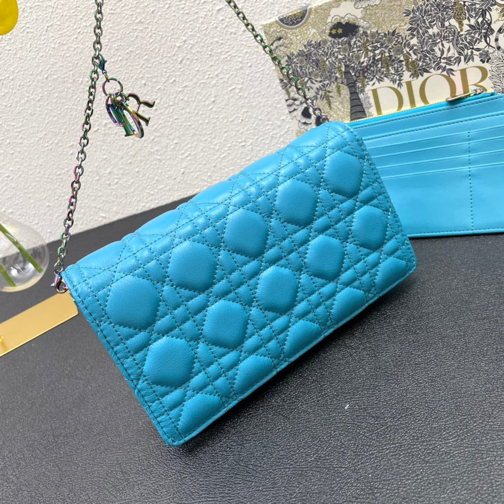 DIOR CARO SLIM POUCH 21 BAG IN SKY BLUE CALFSKIN