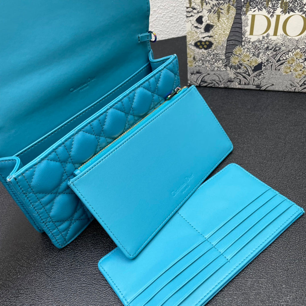 DIOR CARO SLIM POUCH 21 BAG IN SKY BLUE CALFSKIN