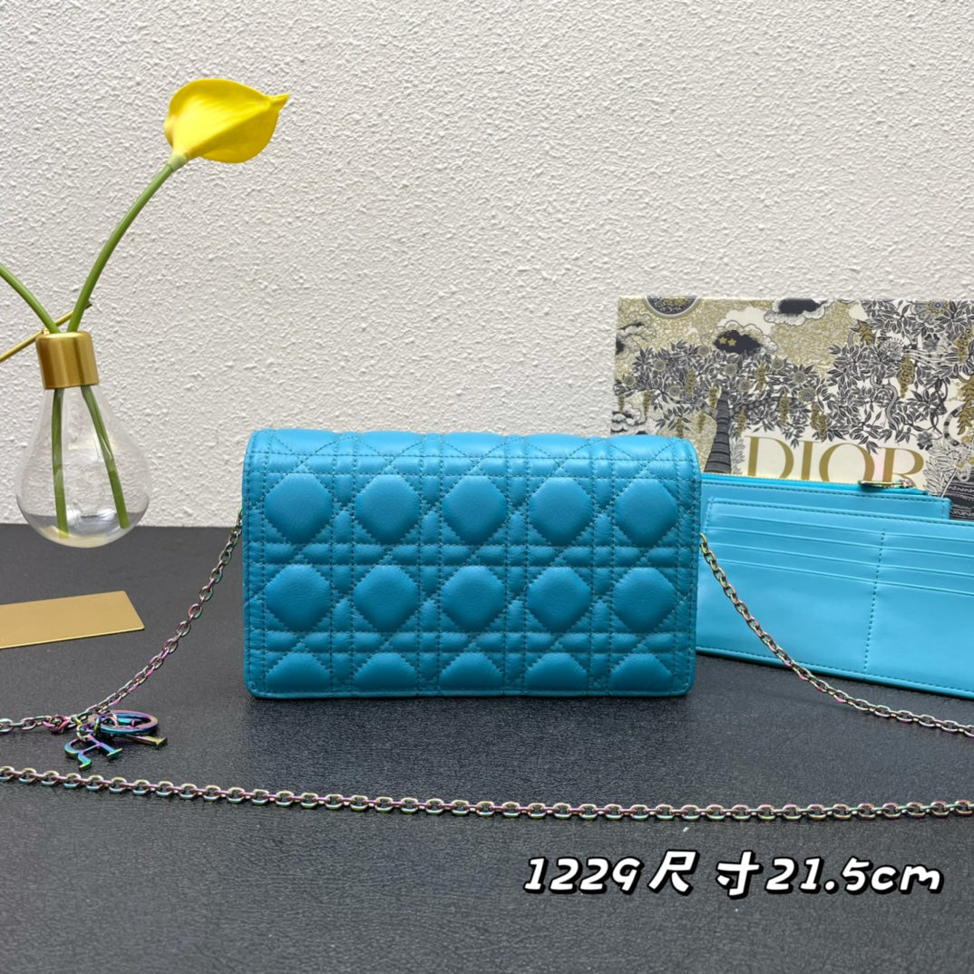 DIOR CARO SLIM POUCH 21 BAG IN SKY BLUE CALFSKIN
