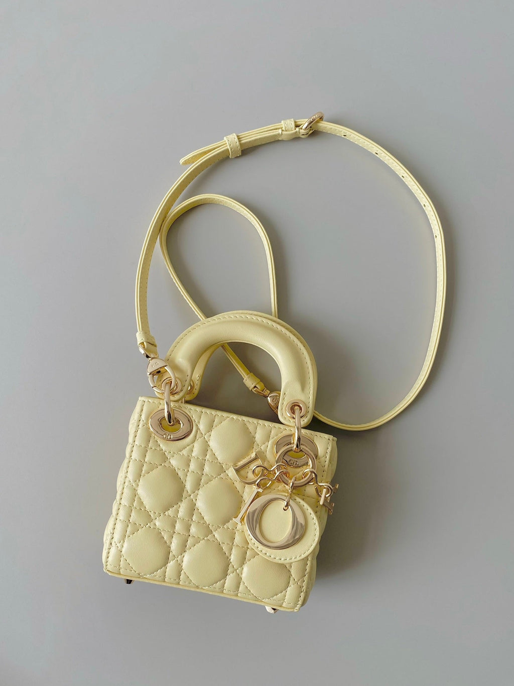 DIOR MICRO LADY 12 BAG IN LIGHT YELLOW LAMBSKIN
