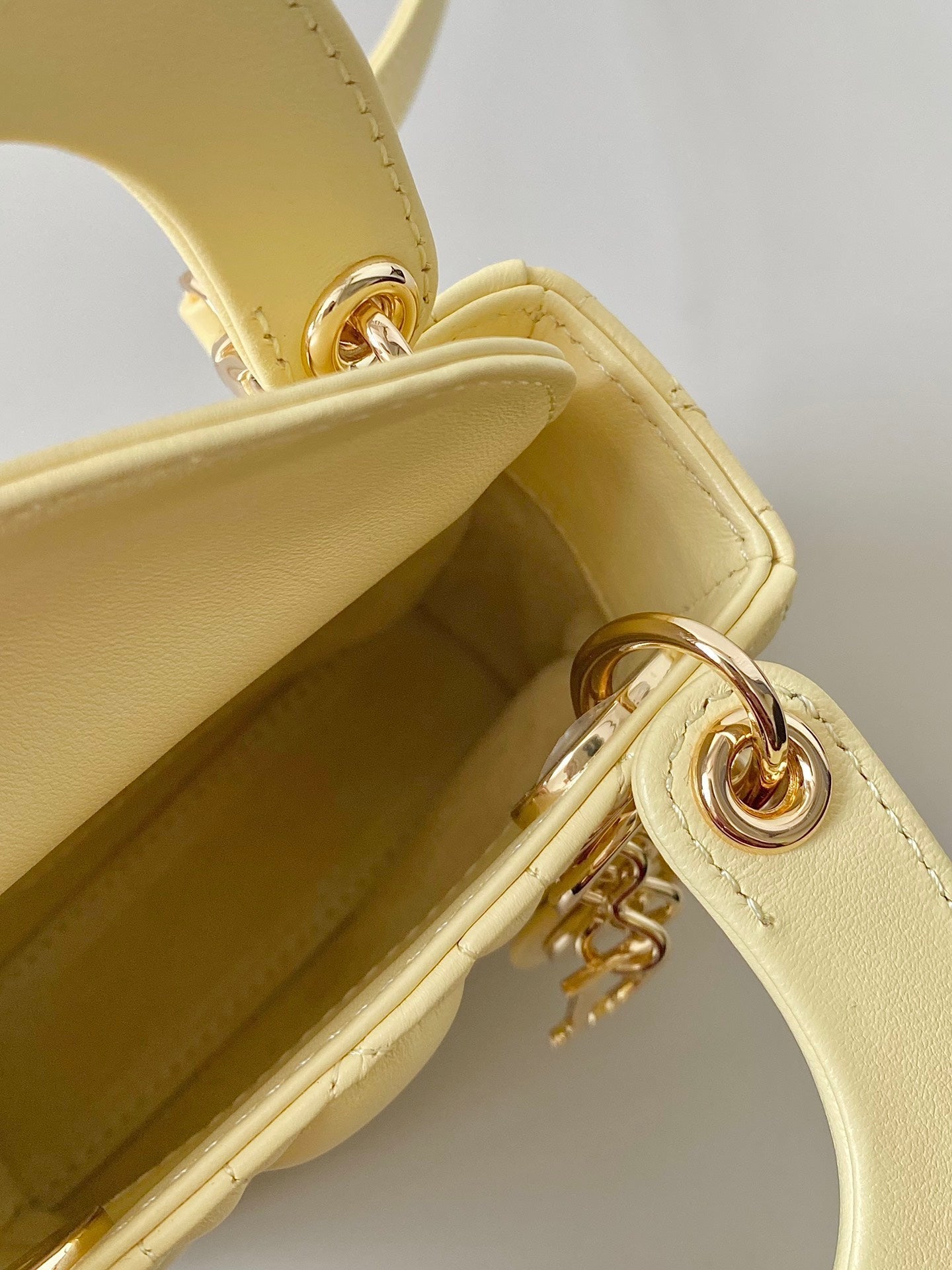 DIOR MICRO LADY 12 BAG IN LIGHT YELLOW LAMBSKIN