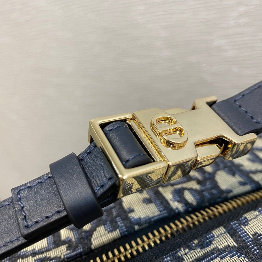 DIOR CD BUCKLE SHOULDER BAG 22 IN BLUE MONOGRAM OBLIQUE JACQUARD