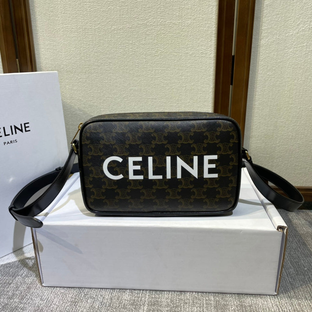 CELINE MEDIUM MESSENGER BAG 23 IN BLACK TRIOMPHE CANVAS WITH  PRINT