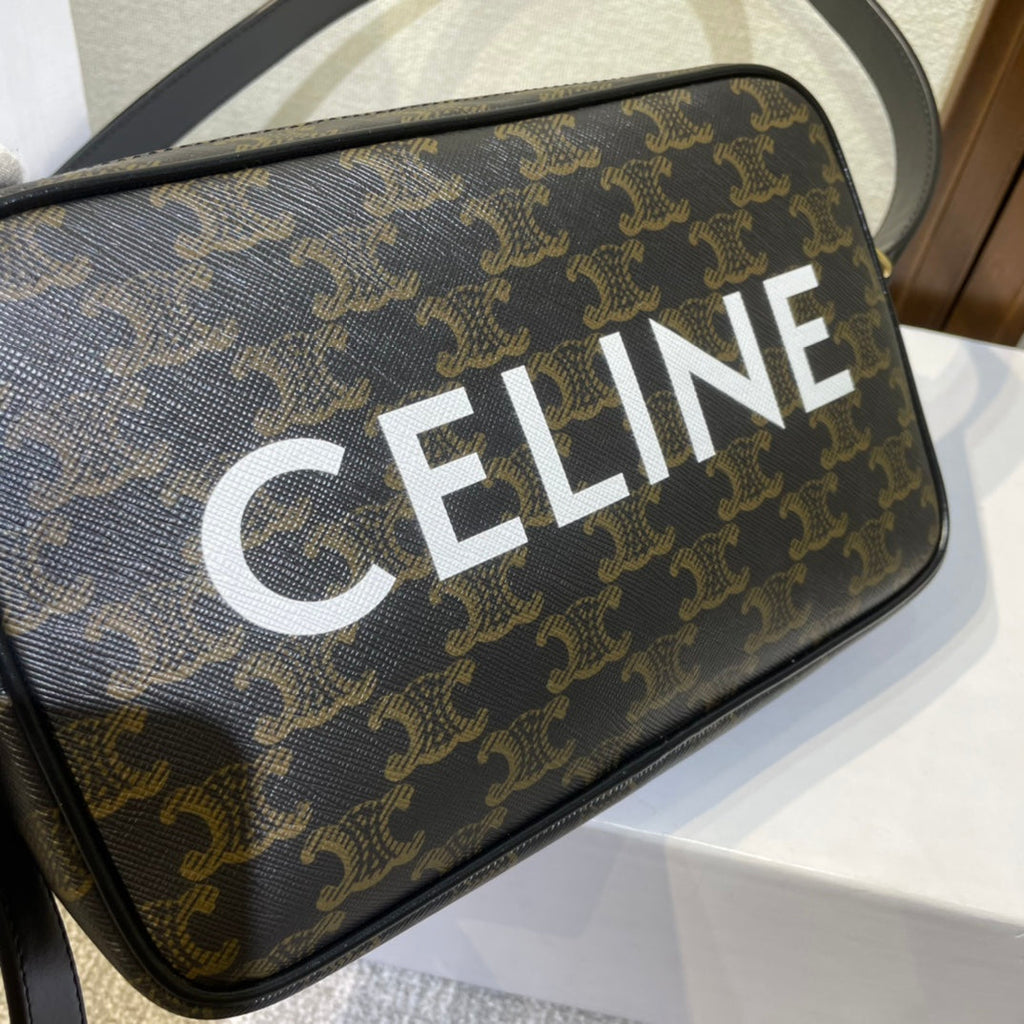 CELINE MEDIUM MESSENGER BAG 23 IN BLACK TRIOMPHE CANVAS WITH  PRINT