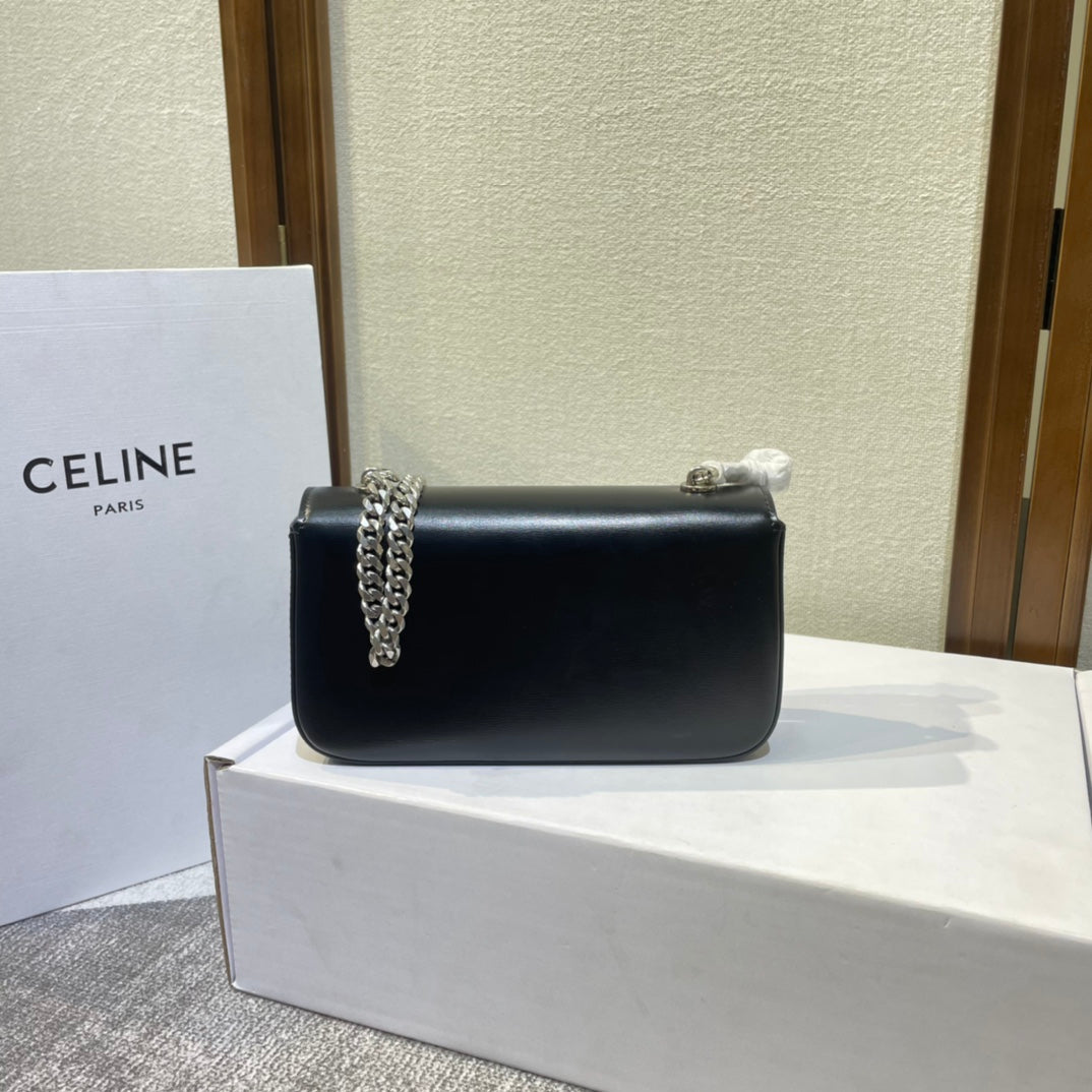 CELINE CHAIN EMBOSSED ARMPIT BAG 20 IN BLACK CALFSKIN SILVER HARDWARE