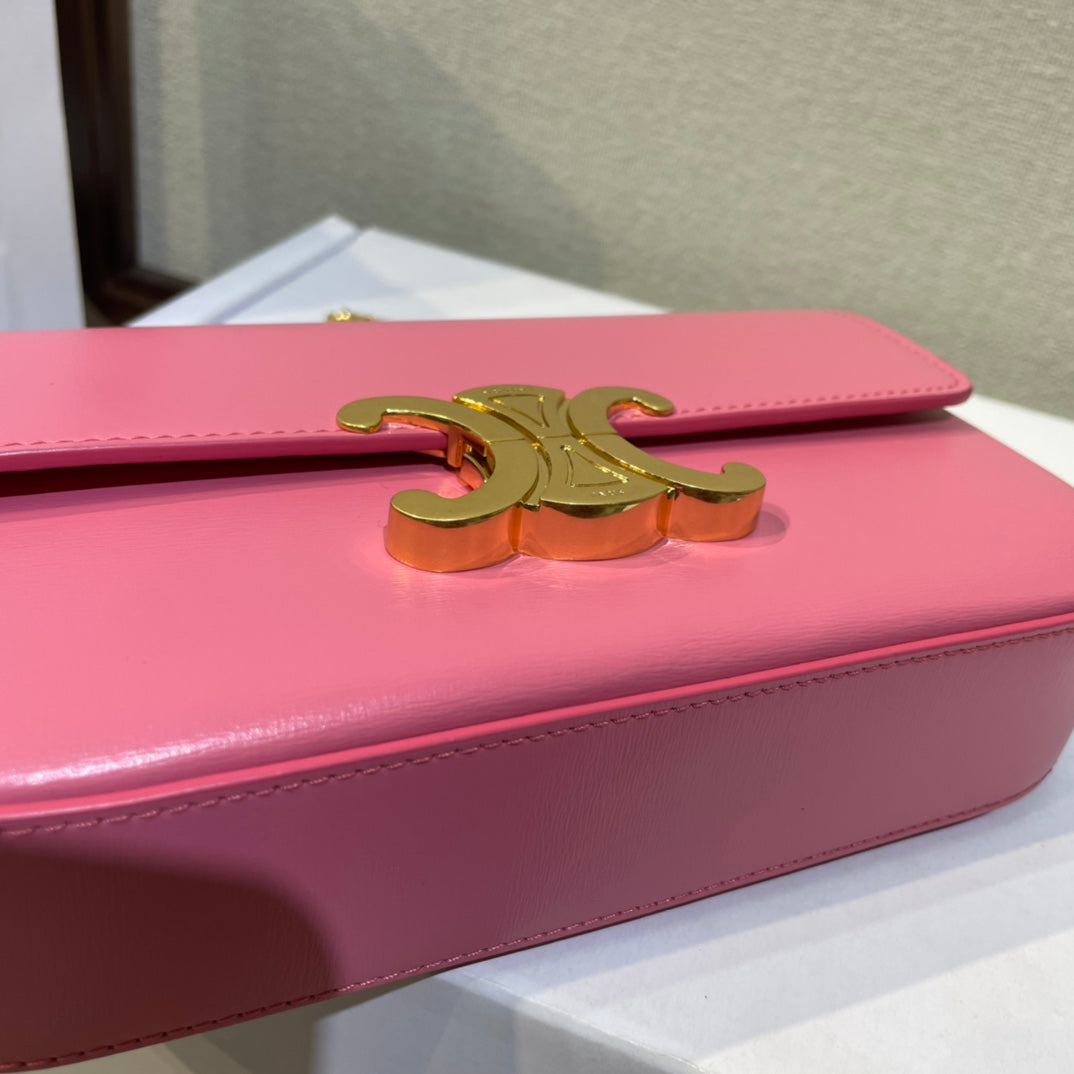 CELINE CHAIN EMBOSSED ARMPIT BAG 20 IN WATERMELON PINK CALFSKIN