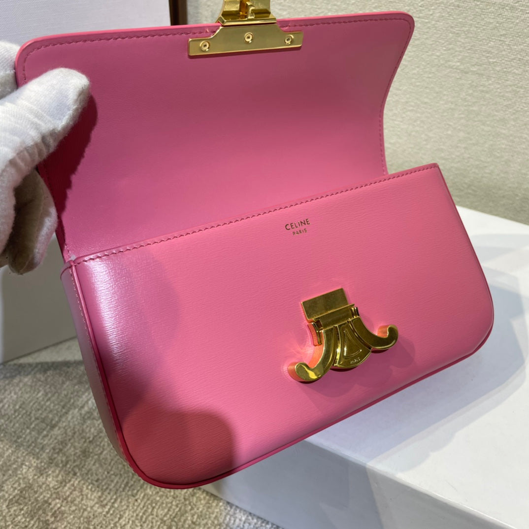 CELINE CHAIN EMBOSSED ARMPIT BAG 20 IN WATERMELON PINK CALFSKIN