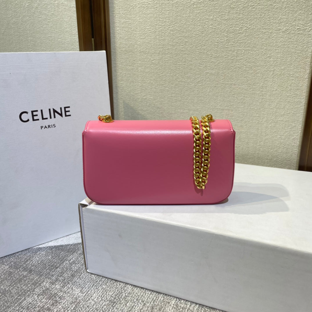 CELINE CHAIN EMBOSSED ARMPIT BAG 20 IN WATERMELON PINK CALFSKIN