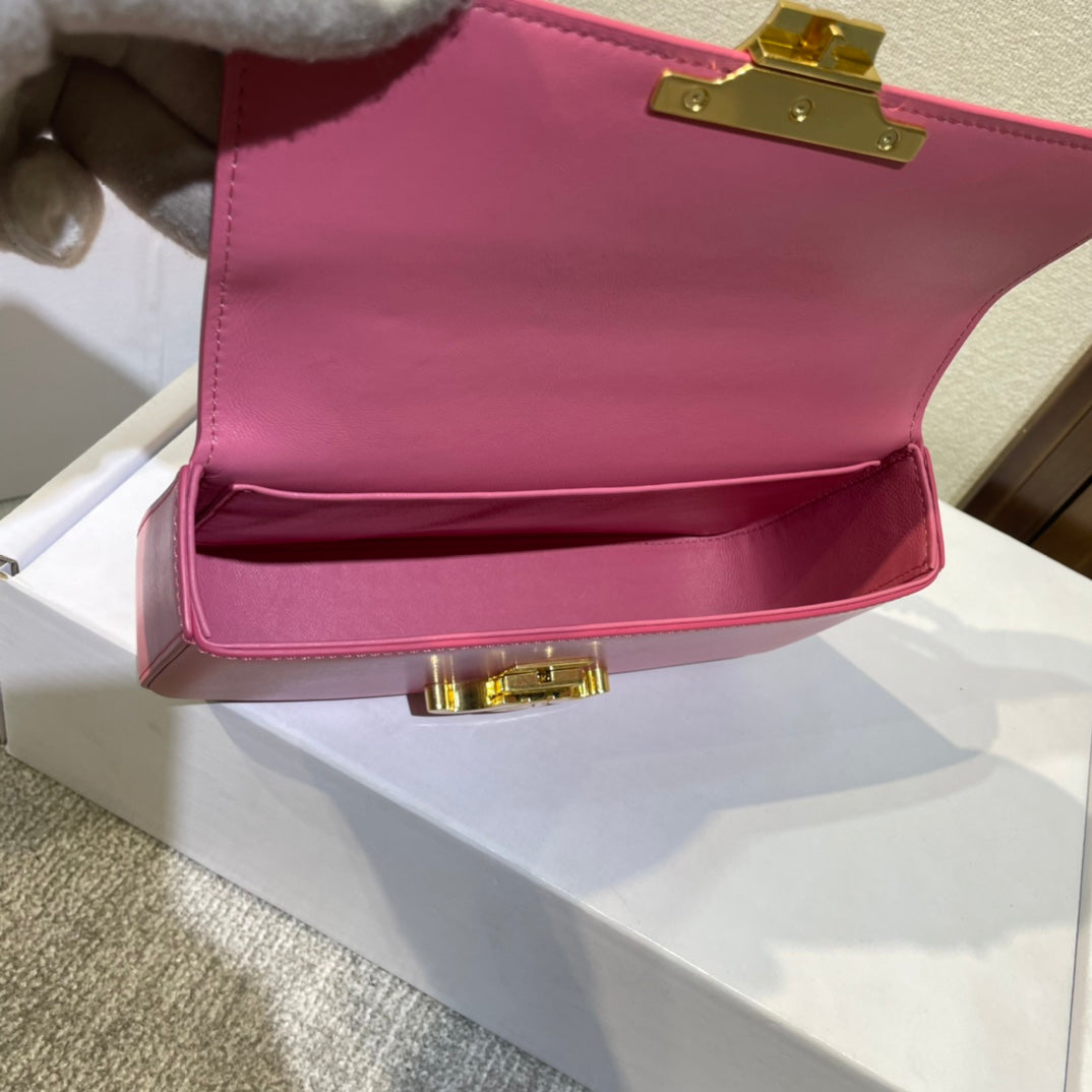 CELINE CHAIN EMBOSSED ARMPIT BAG 20 IN WATERMELON PINK CALFSKIN