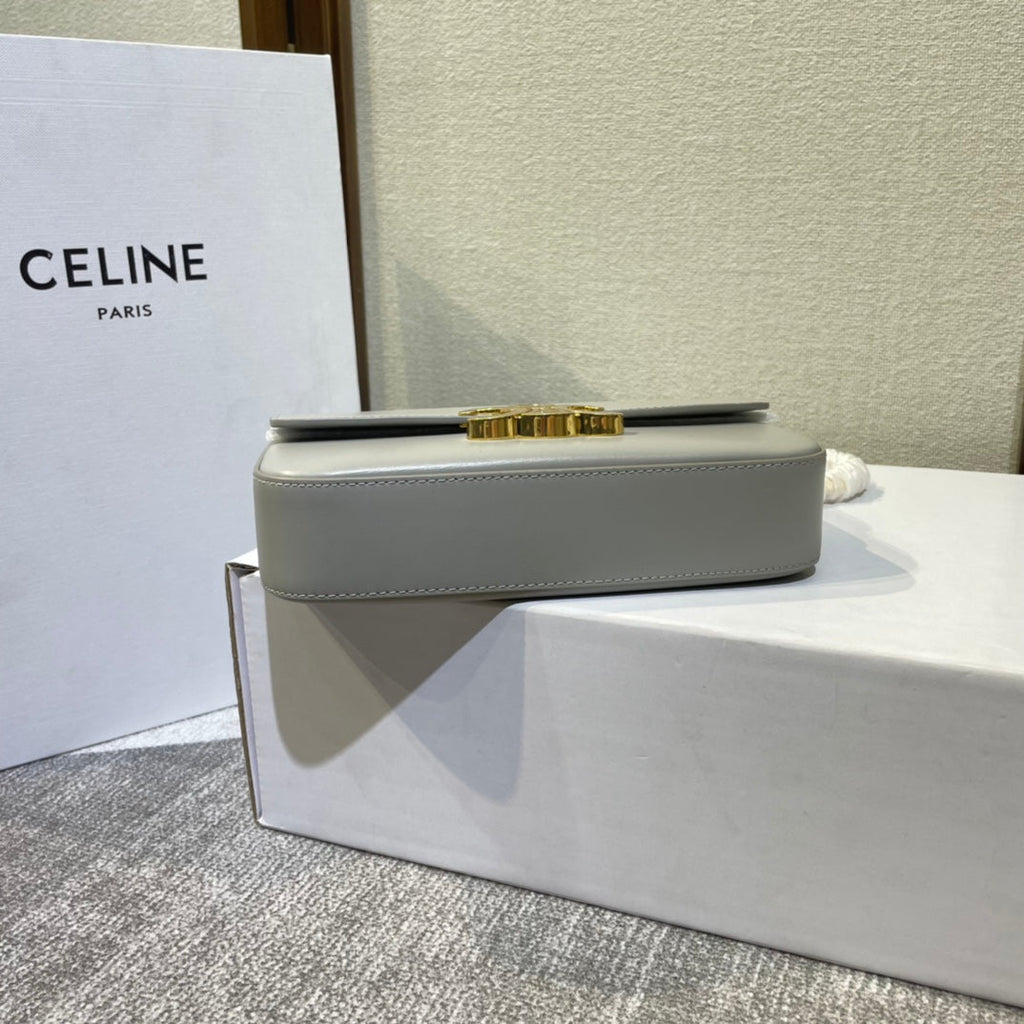 CELINE CHAIN EMBOSSED ARMPIT BAG 20 IN STONE GRAY CALFSKIN